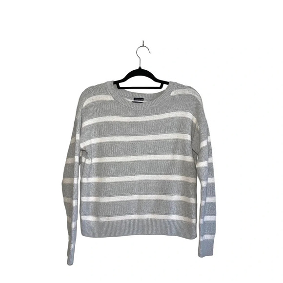 Abercrombie & Fitch Striped Sweater Gray & White Crop 100% Cotton Medium Women’s - Picture 1 of 10